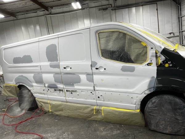 Transit bodywork prepped for paint