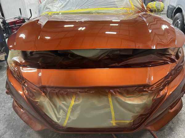 Metallic orange, masked and sprayed